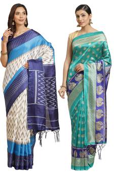 Multicolor printed art silk saree with blouse