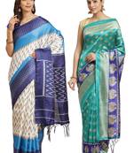 Multicolor printed art silk saree with blouse