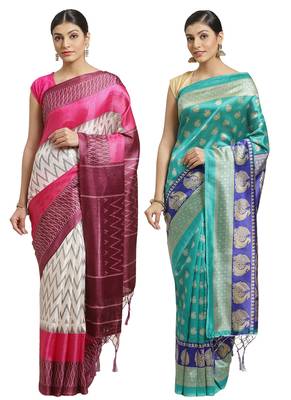 Multicolor printed art silk saree with blouse 1