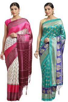 Multicolor printed art silk saree with blouse
