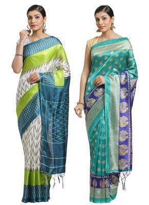 Multicolor printed art silk saree with blouse 1