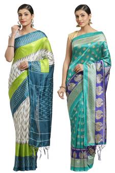 Multicolor printed art silk saree with blouse