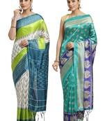 Multicolor printed art silk saree with blouse