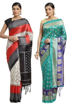 Multicolor printed art silk saree with blouse