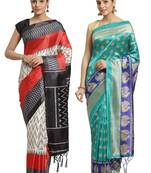 Multicolor printed art silk saree with blouse