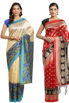 Multicolor printed art silk saree with blouse