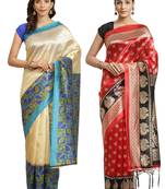 Multicolor printed art silk saree with blouse