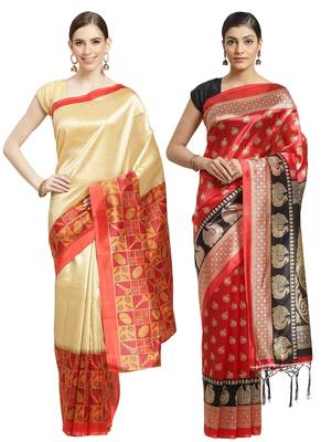 Multicolor printed art silk saree with blouse 1