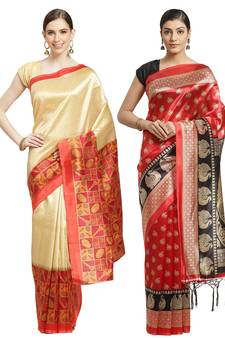 Multicolor printed art silk saree with blouse