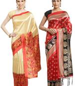 Multicolor printed art silk saree with blouse