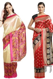 Multicolor printed art silk saree with blouse
