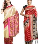 Multicolor printed art silk saree with blouse