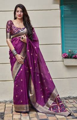 Purple woven banarasi silk saree with blouse 1
