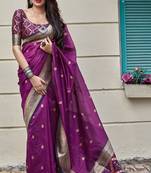 Purple woven banarasi silk saree with blouse