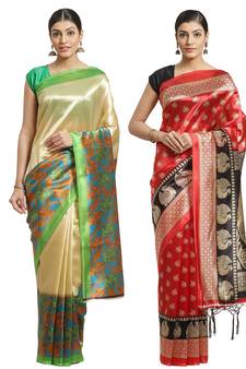 Multicolor printed art silk saree with blouse