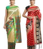 Multicolor printed art silk saree with blouse