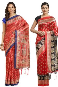 Multicolor printed art silk saree with blouse