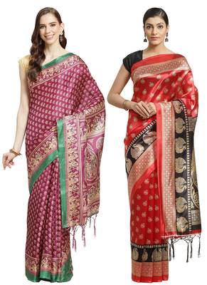 Multicolor printed art silk saree with blouse 1