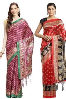Multicolor printed art silk saree with blouse
