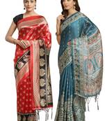 Multicolor printed art silk saree with blouse