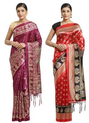 Multicolor printed art silk saree with blouse 1