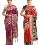 Multicolor printed art silk saree with blouse