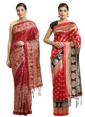 Multicolor printed art silk saree with blouse 1