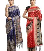 Multicolor printed art silk saree with blouse