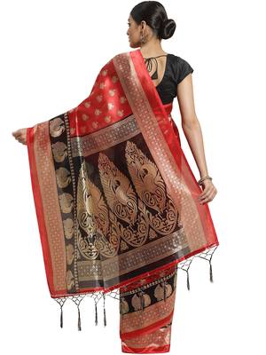 Multicolor printed art silk saree with blouse 2