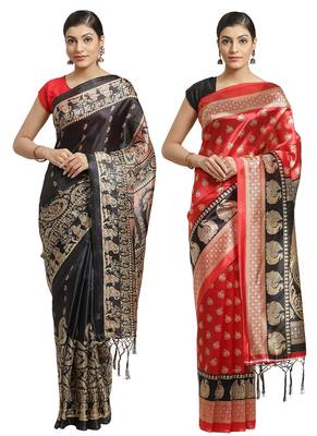 Multicolor printed art silk saree with blouse 1