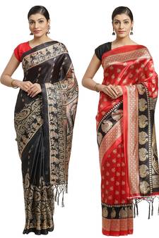 Multicolor printed art silk saree with blouse