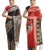 Multicolor printed art silk saree with blouse