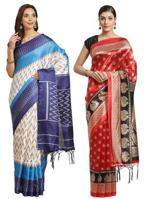 Multicolor printed art silk saree with blouse 1