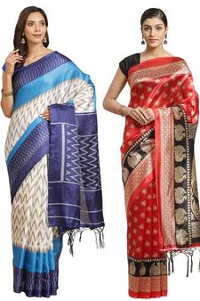 Multicolor printed art silk saree with blouse