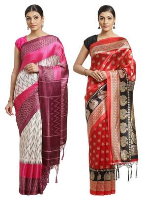 Multicolor printed art silk saree with blouse 1