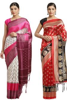 Multicolor printed art silk saree with blouse
