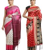Multicolor printed art silk saree with blouse