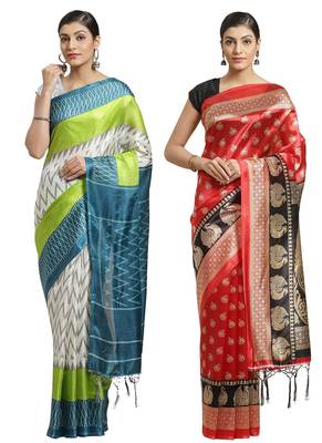 Multicolor printed art silk saree with blouse 1