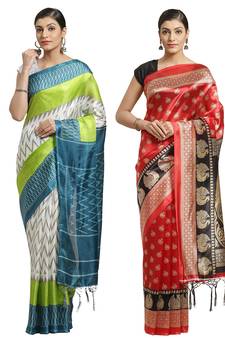 Multicolor printed art silk saree with blouse