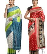 Multicolor printed art silk saree with blouse