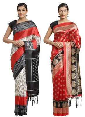 Multicolor printed art silk saree with blouse 1