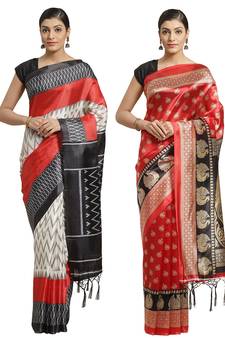 Multicolor printed art silk saree with blouse