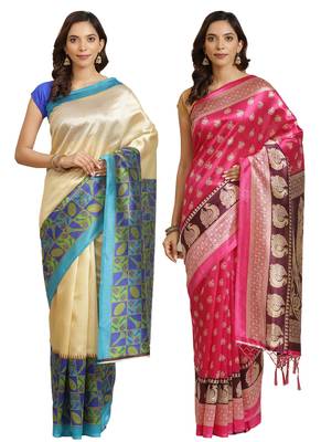 Multicolor printed art silk saree with blouse 1