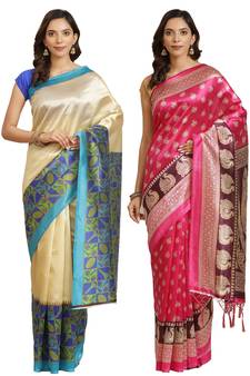 Multicolor printed art silk saree with blouse