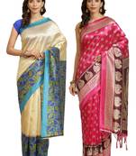 Multicolor printed art silk saree with blouse