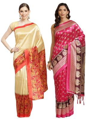 Multicolor printed art silk saree with blouse 1