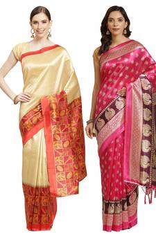 Multicolor printed art silk saree with blouse