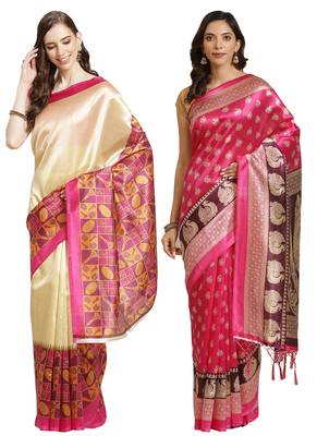 Multicolor printed art silk saree with blouse 1