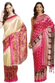 Multicolor printed art silk saree with blouse
