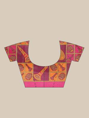 Multicolor printed art silk saree with blouse 5
